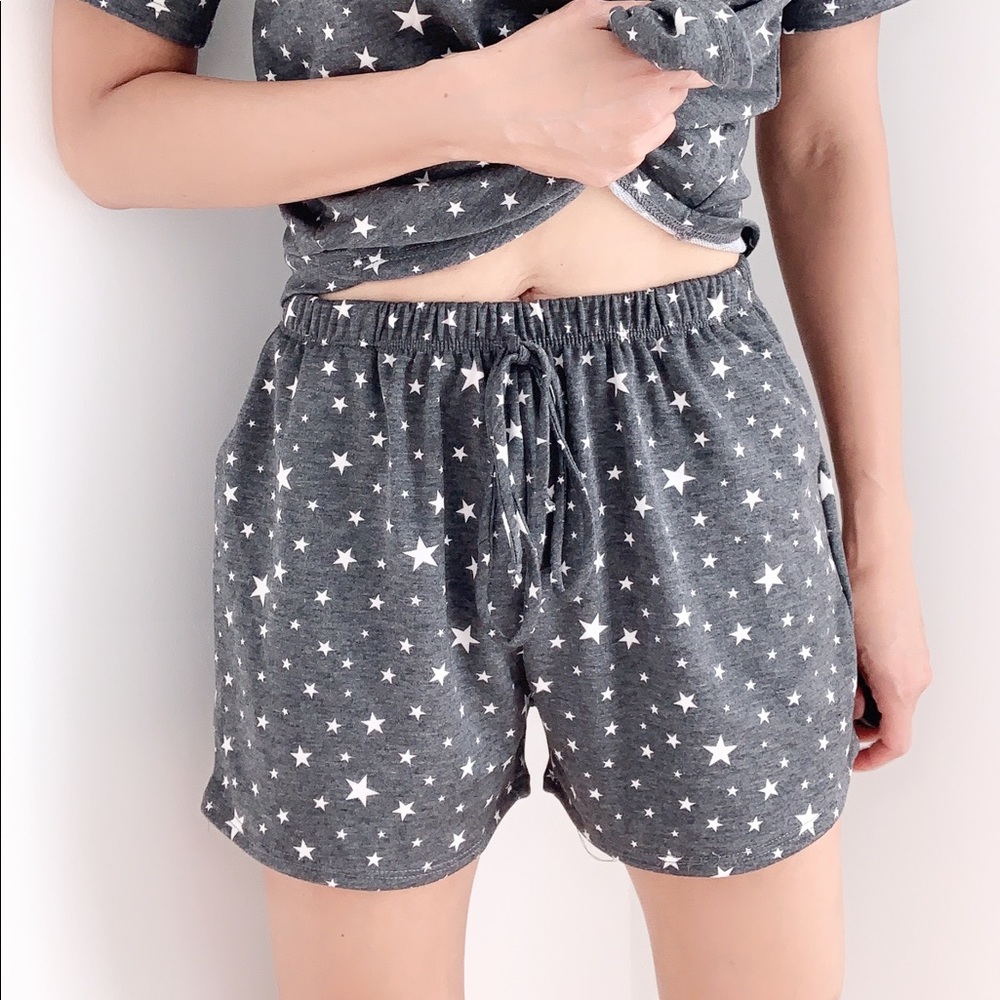 STAR PRINT MATCHING TOP AND SHORTS - DARK GRAY WHITE - Picture 7 of 9
